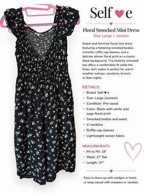 Self•e Black Floral Smocked Mini Dress